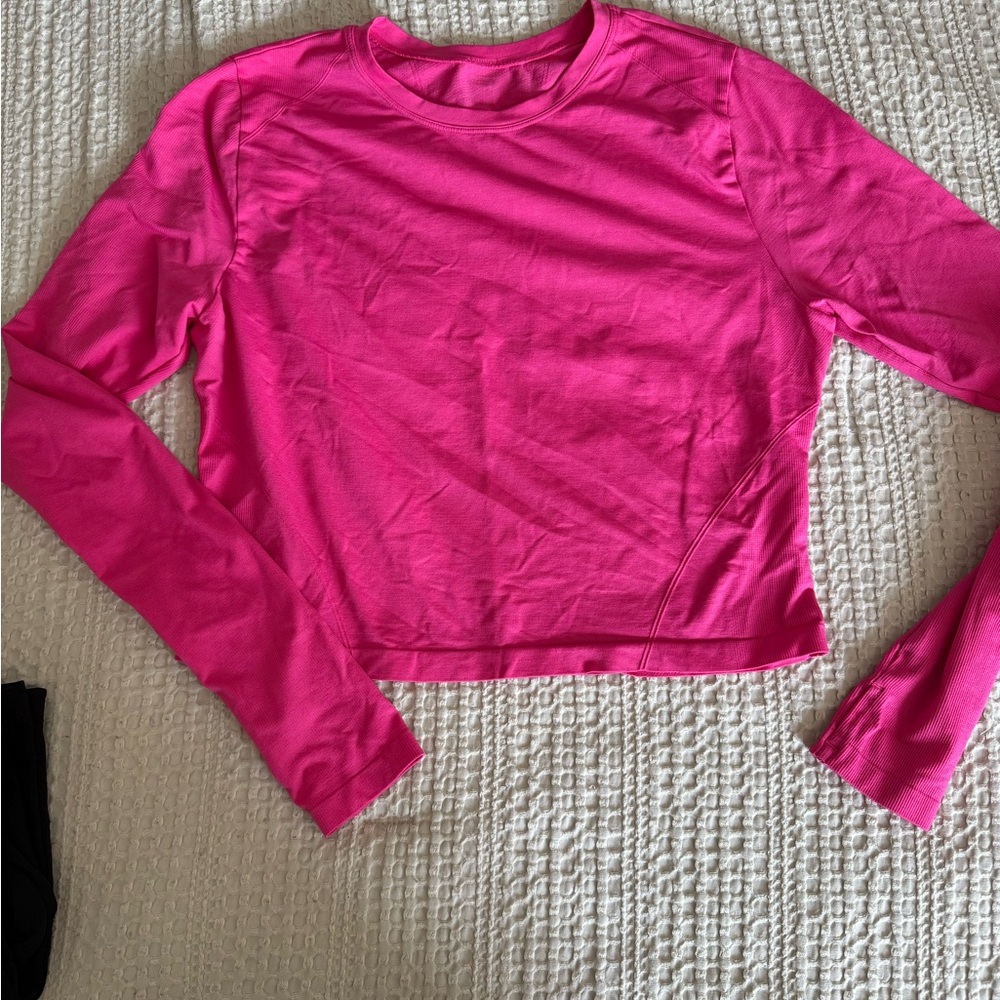 Fabletics Bright Pink Long Sleeve Crop Top